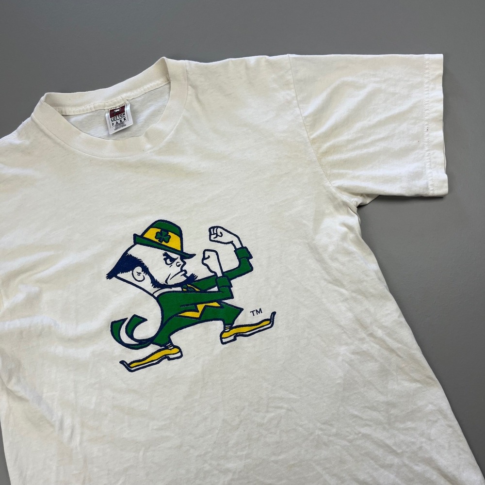 Cotton Park T Shirt Mens M White Notre Dame Fighting Irish Leprechaun Mascot